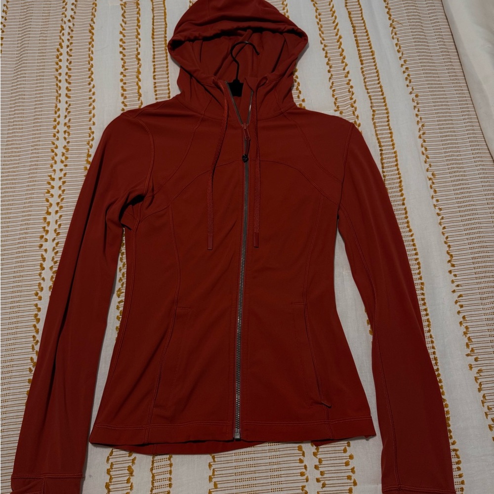 Rust Red Hooded Zip-Up Jacket